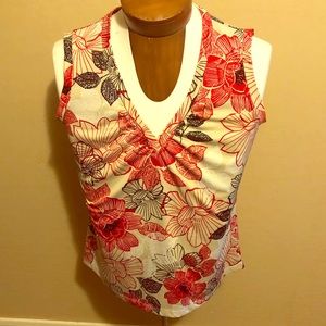 Beige w/ red/black/white floral tunic